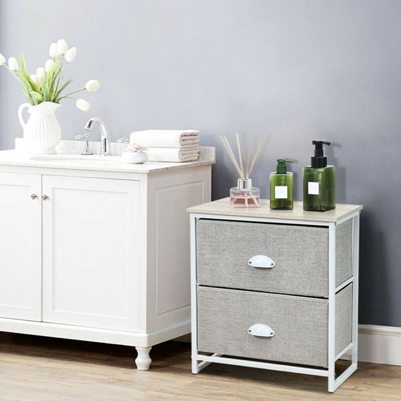 Hivago Metal Frame Nightstand Side Table Storage with 2 Drawers - Grey