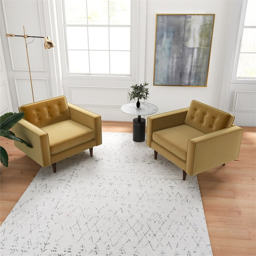 Karmen Mid Century Pillow Back Velvet Lounge Chair in Gold (Set of 2)   Midcentury   Armchairs And Accent Chairs   by Homesquare  Houzz