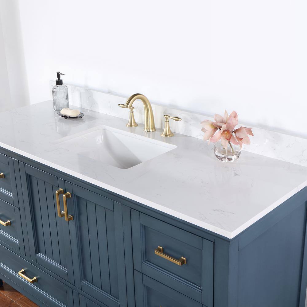 Altair Isla 60 in. W x 22 in. D x 34.5 in. H Single Sink Bath Vanity in Classic Blue with Composite Stone top in White 538060S-CB-AW-NM