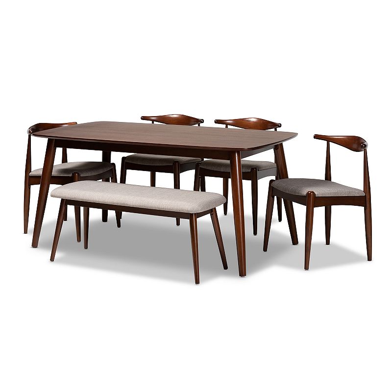 Baxton Studio Amato Dining Table， Bench and Chair 6-piece Set