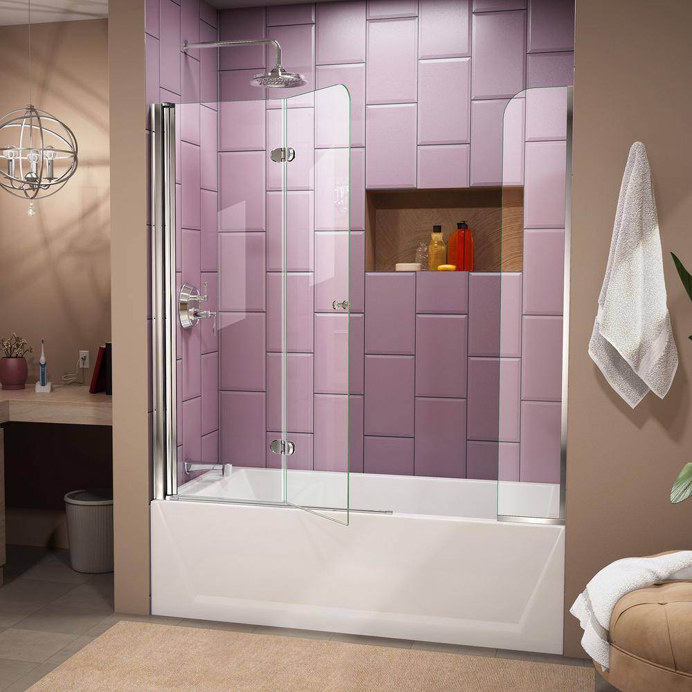 DreamLine Aqua Fold 56 in. to 60 in. x 58 in. Semi-Frameless Hinged Tub Door with Extender in Chrome SHDR-3636580-EX-01