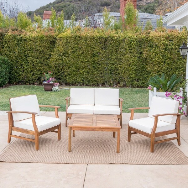 Perla Acacia 5piece Chat Set with Cushions by Christopher Knight Home