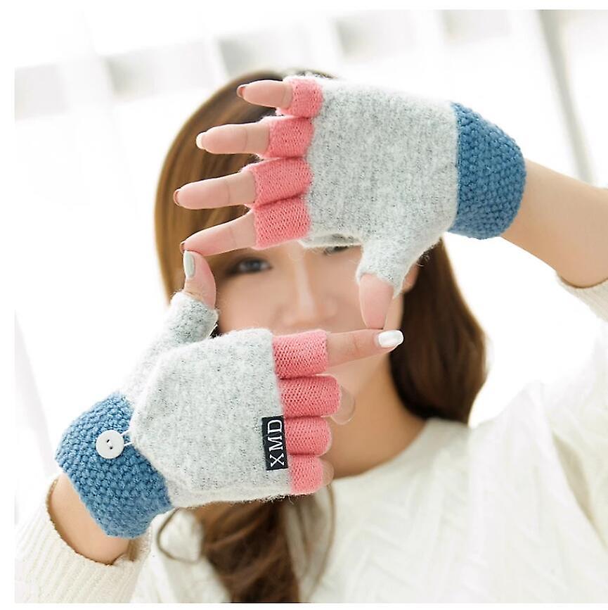 Winter Warm Thickening Wool Gloves Knitted Flip Fingerless Exposed Finger Thick Gloves Without Fingers Mittens Glove Women