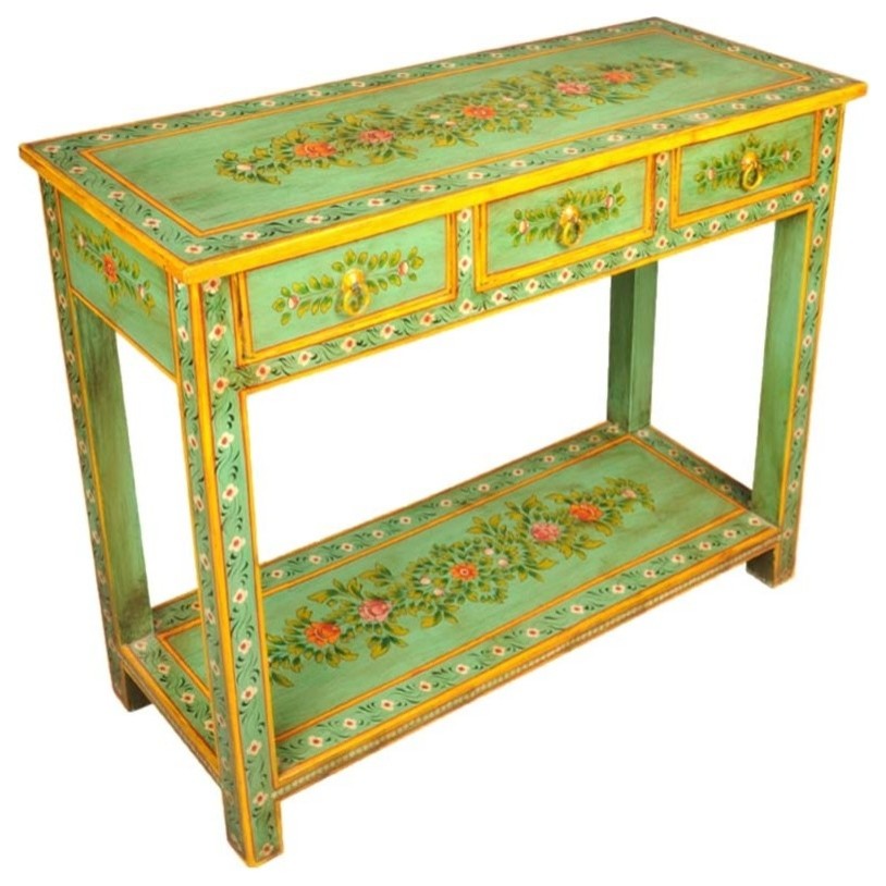 Spring Garden Hand Painted Tropical Hardwood Console Table   Traditional   Console Tables   by Sierra Living Concepts Inc  Houzz