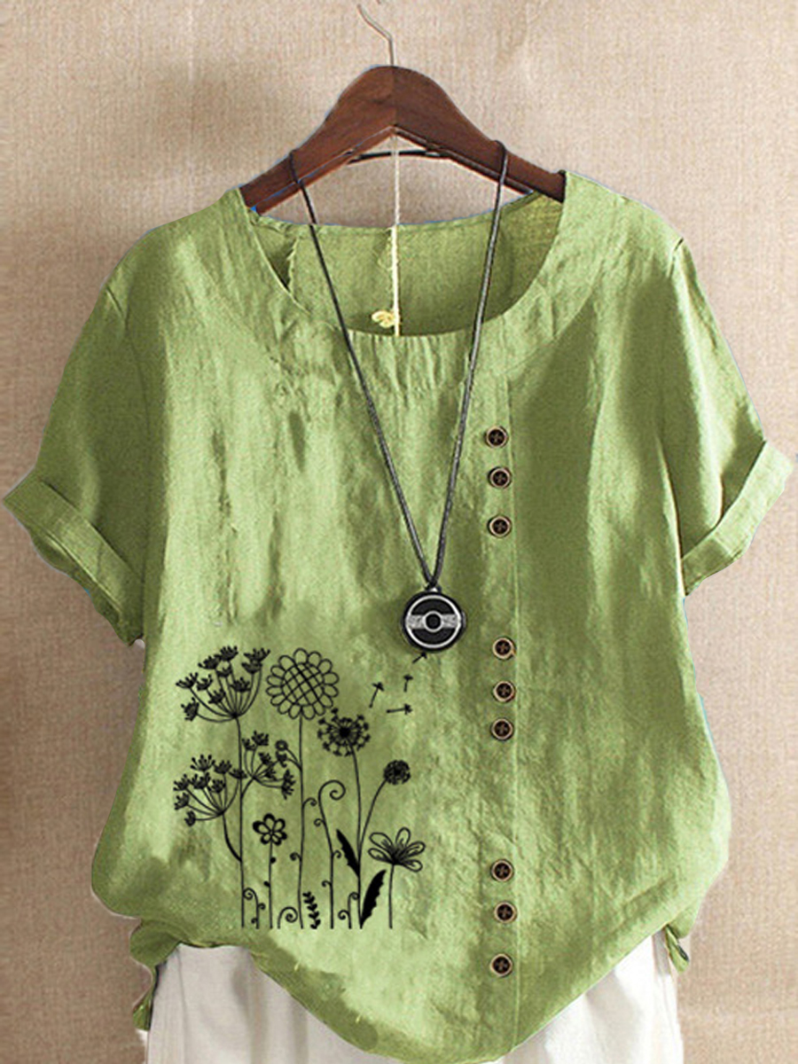 Casual Vintage Floral Print Short Sleeve Blouse