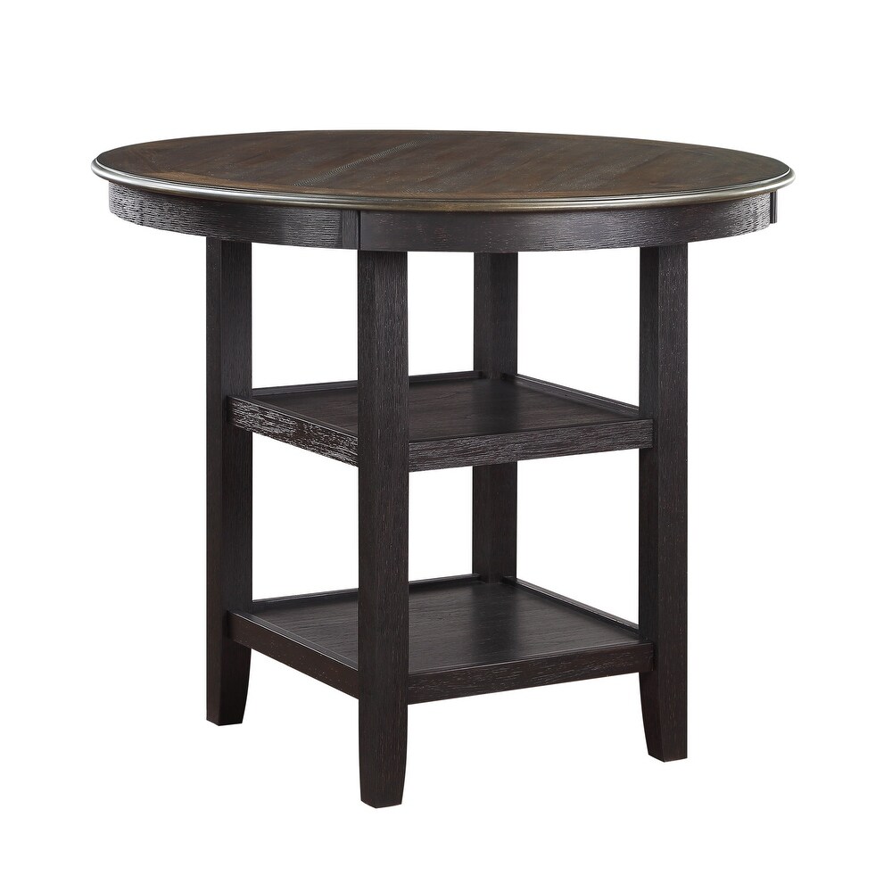 Brown and Black White Finish 1pc Counter Height Table with 2x Shelves