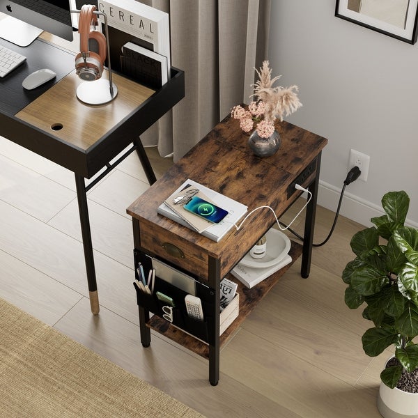 End Table with Charging Station， Side Table and Nightstand with USB Ports and Outlets