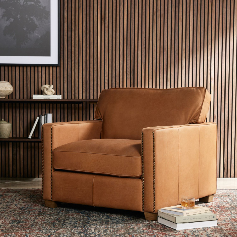 Larkin Heritage Camel Leather Club Chair   Contemporary   Armchairs And Accent Chairs   by Zin Home  Houzz