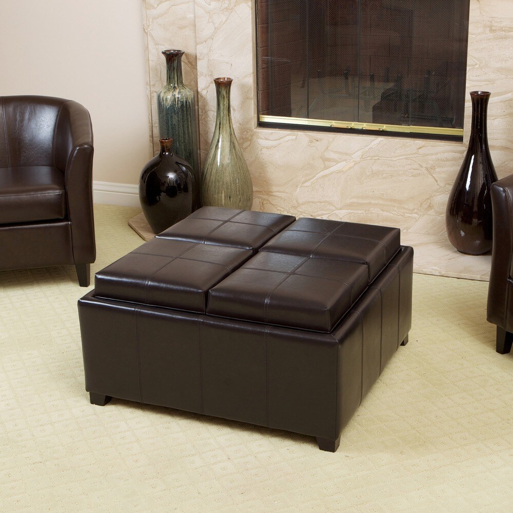 Mason Bonded Leather Espresso Tray Top Storage Ottoman by Christopher Knight Home