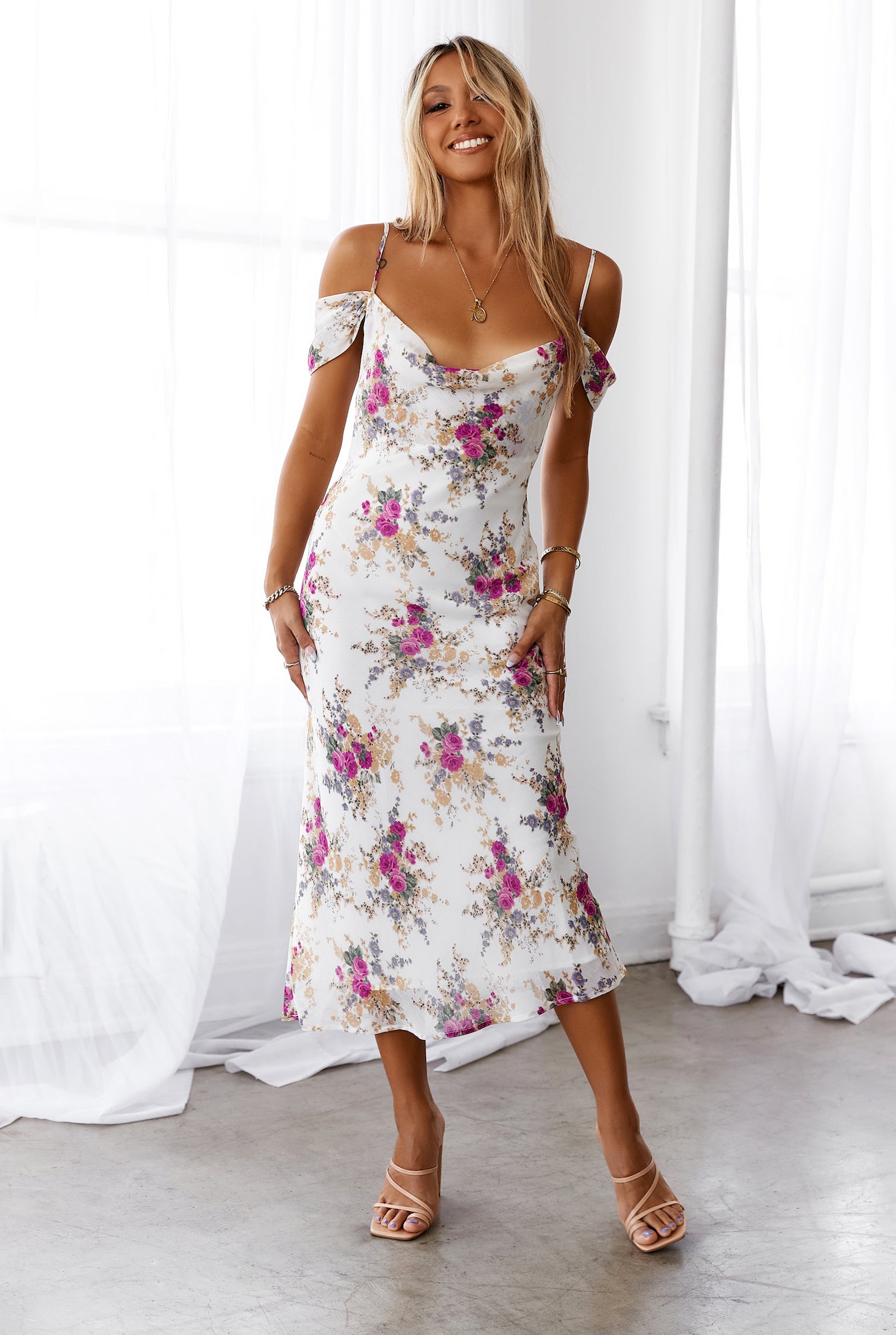 HELLO MOLLY Sunset At Dawn Midi Dress Cream