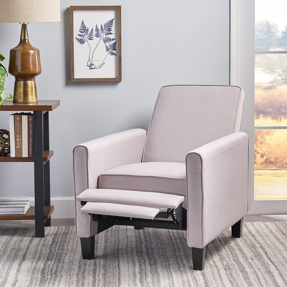 Contemporary Recliner Chair  Tapered Legs With Padded Seat  ampPiped Edges  Wheat   Transitional   Recliner Chairs   by Declusia  Houzz