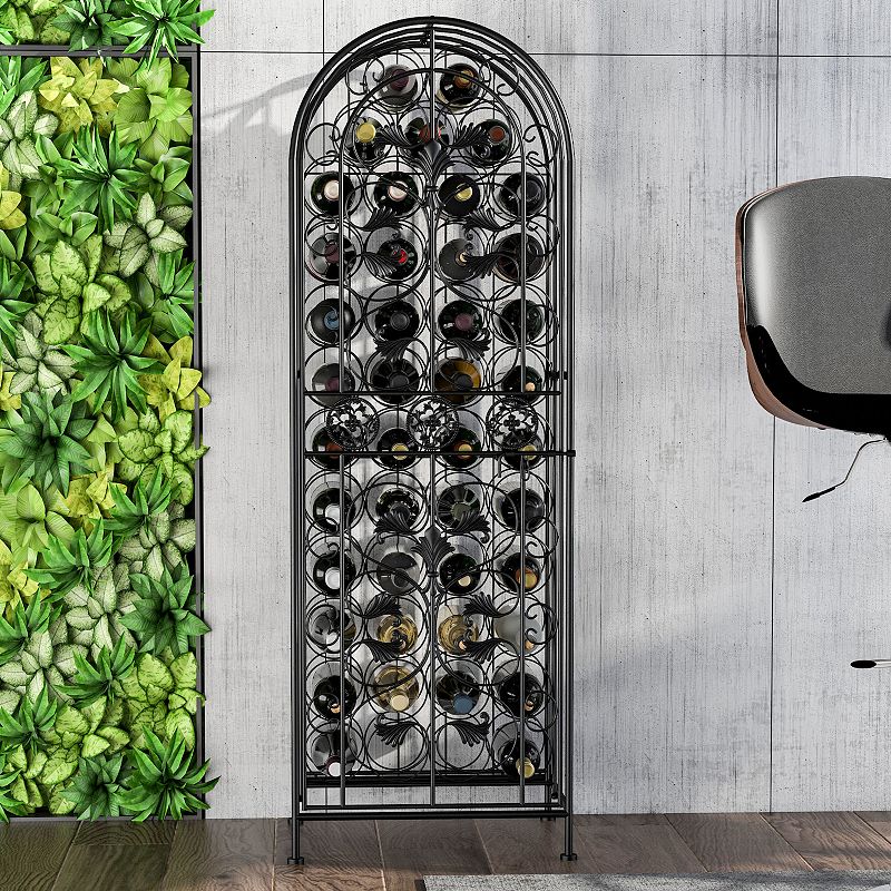 HOMCOM 45 Bottle Modern Wine Organizer Decorative Portable Wrought Iron Wine Rack Jail