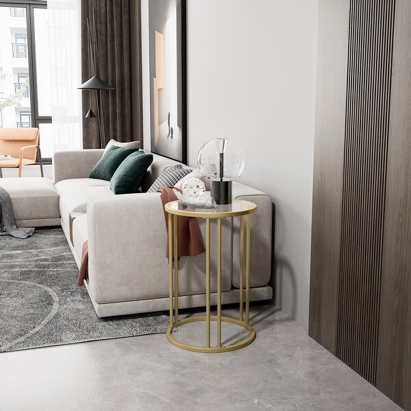 Gold Glass End Table with Metal Frame Round Side Table