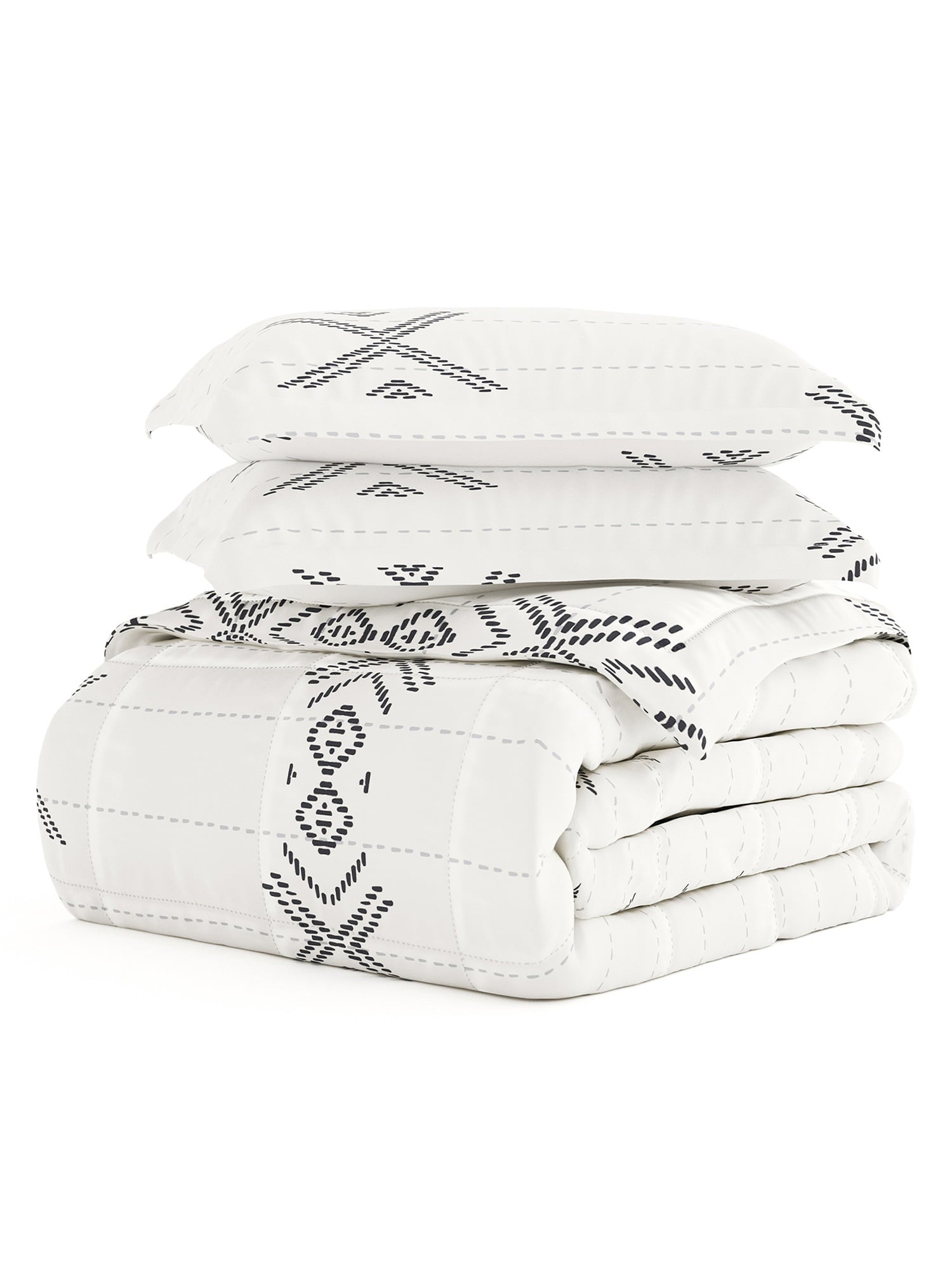 Home Collection Premium Down Alternative Off- White/Grey Urban Stitch Patterned 3-Piece Comforter Set