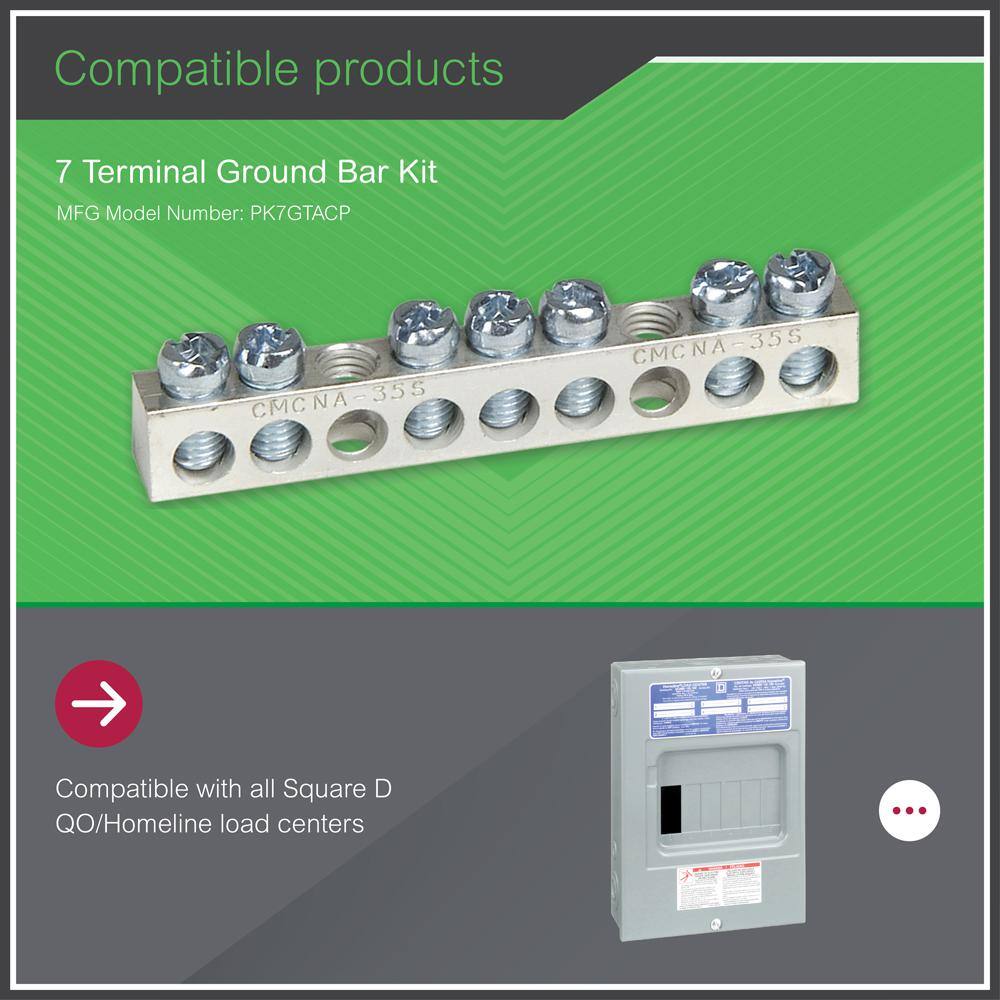 Square D 7 Terminal Ground Bar Kit for QOHomeline Electrical PanelLoad Center(PK7GTACP) PK7GTACP