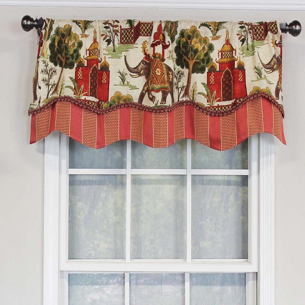 Elephant In Center Window Treatment Valance 3 quot Rod Pocket 50 quot X 16 quot Spice Red