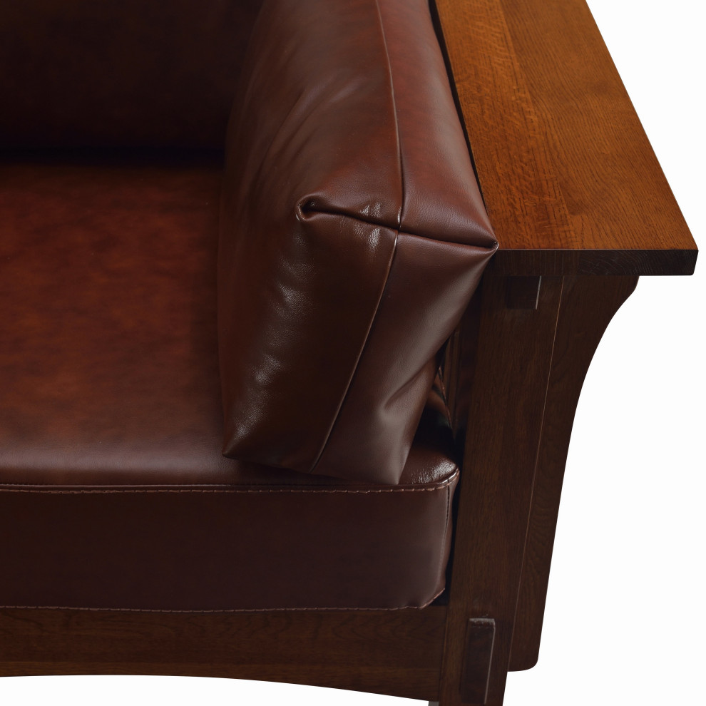 Crofter Style Love Seat Chestnut Brown Leather   Craftsman   Loveseats   by Crafters and Weavers  Houzz