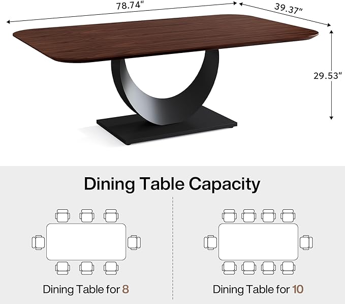 79 Sintered Stone Dining Table with Stainless Steel Pedestal for 8 people