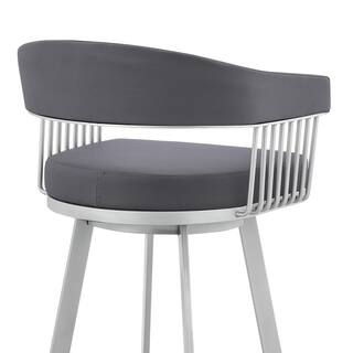 Armen Living Chelsea 34 in. Slate Grey Metal Bar Stool with Faux Leather Seat LCCSBASLGR26