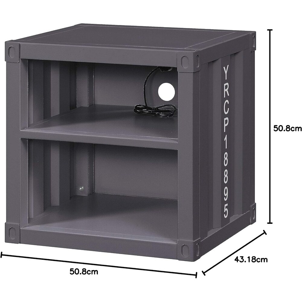 ACME Nightstand with 2 Open Compartments and USB Port  Industrial Metal Coffee Side Table