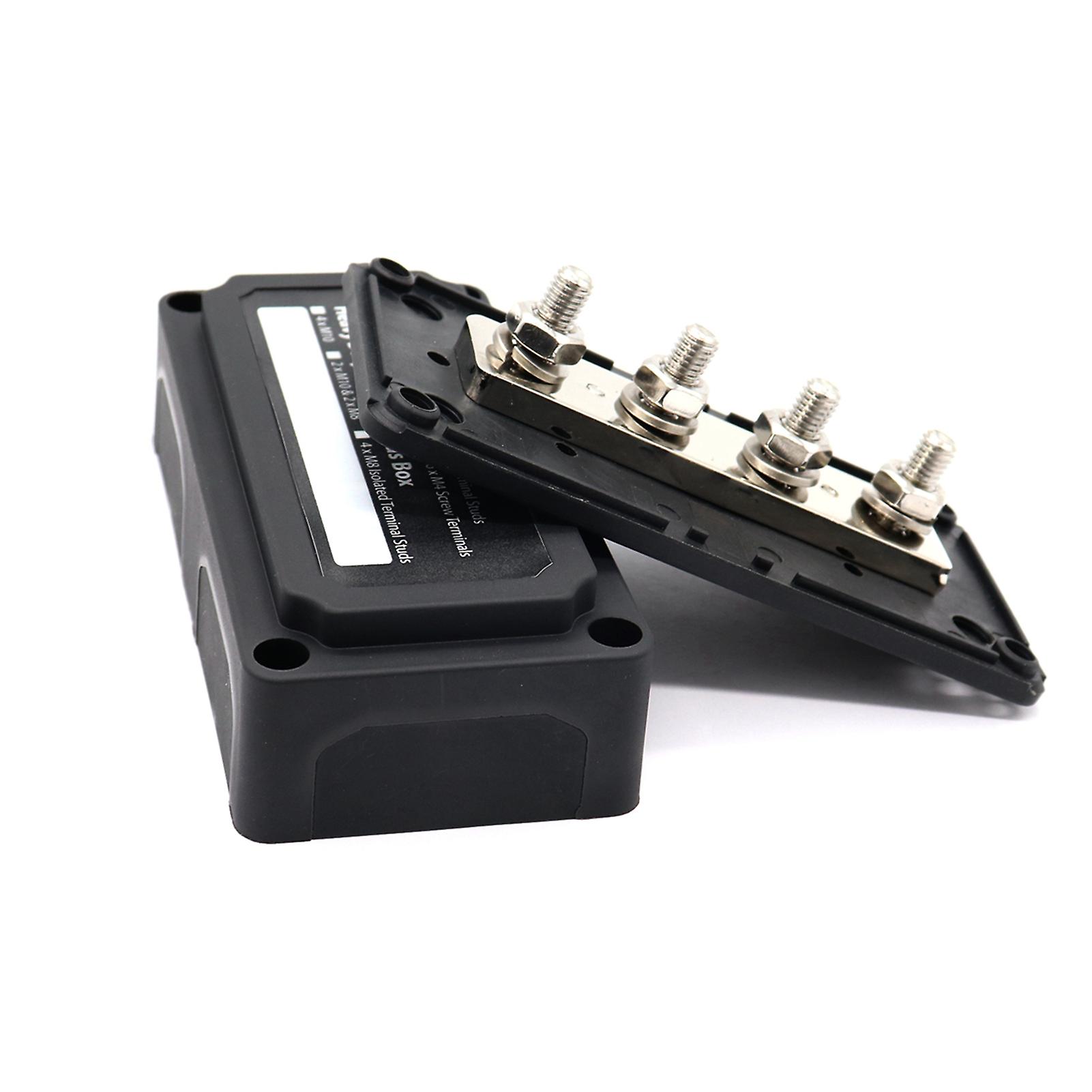 Black Power Distribution Block Heavy Duty Bus Bar Box With 3/8in M10*4 Terminal Studs 48v 300a Post Battery Junction Block For Car Rv Truck Marine Boa