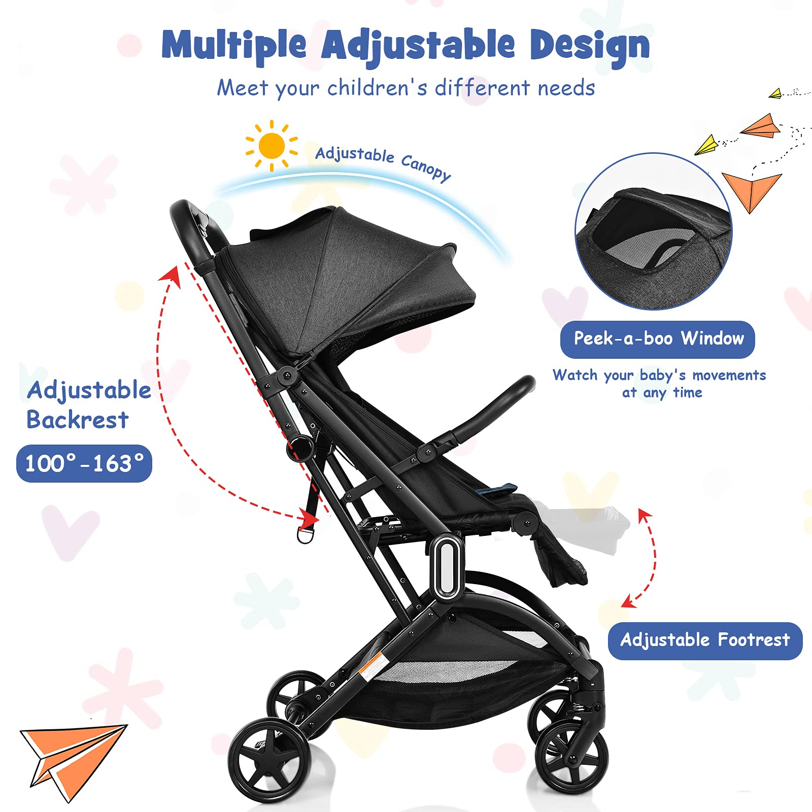 BABY JOY Lightweight Baby Stroller, Infant Stroller w/Easy One-Hand Fold, Adjustable Backrest/Footrest/Canopy