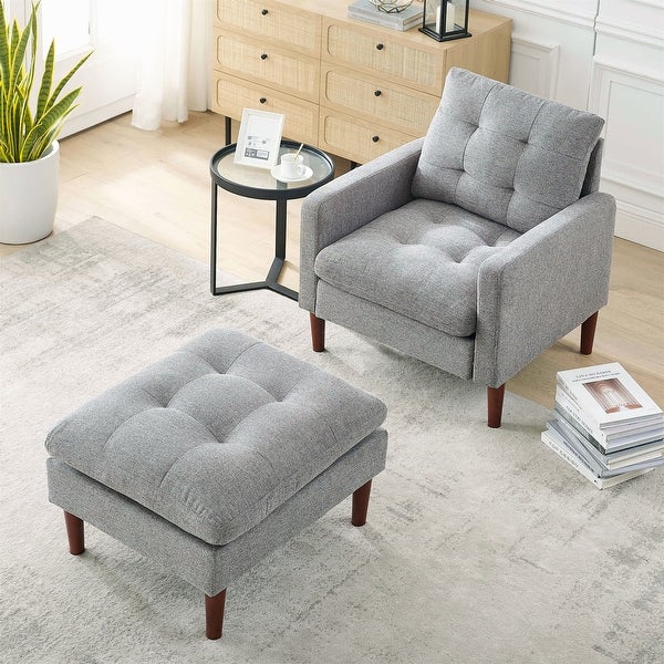 Modern Fabric Tufted Living Room Chair Armchair with Solid Wood Legs - 32