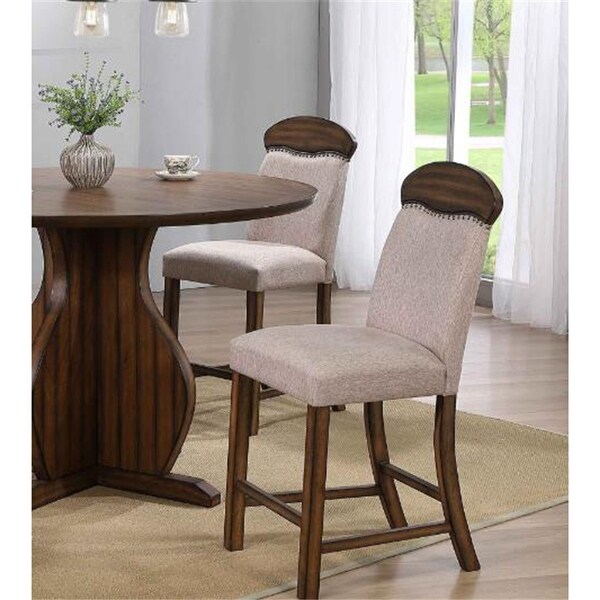 2 Pcs Maurice Counter Height Chair for Kitchen and Dining Linen and Oak