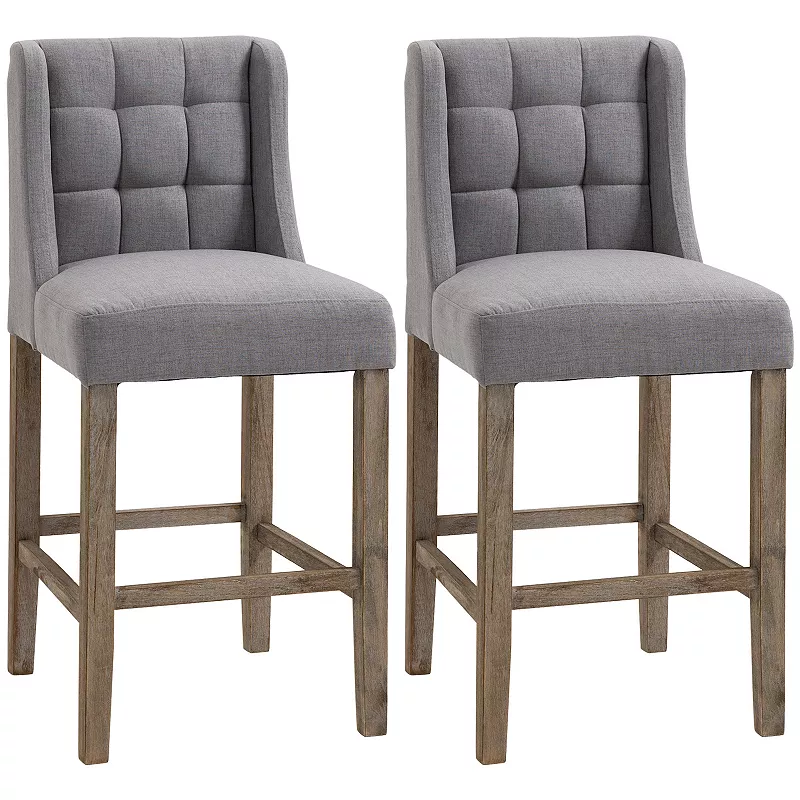 HOMCOM Tufted Counter Height Bar Stools Set of 2 Upholstered Bar Chairs