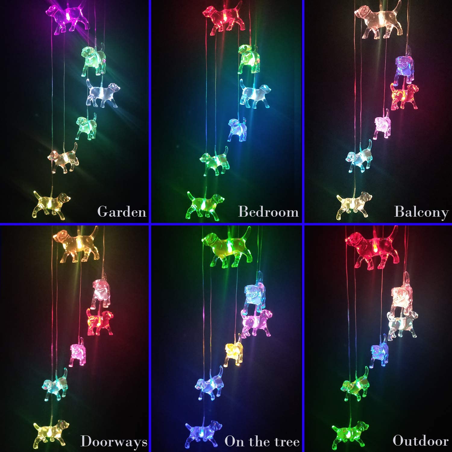 Color Changing LED Dogs Wind Chimes Gift Portable Waterproof Puppy Windchime， Mobile Solar Dog Wind Chime Light， Gift for Mom， Night Garden Decoration Light， Solar Light Outdoor Decor