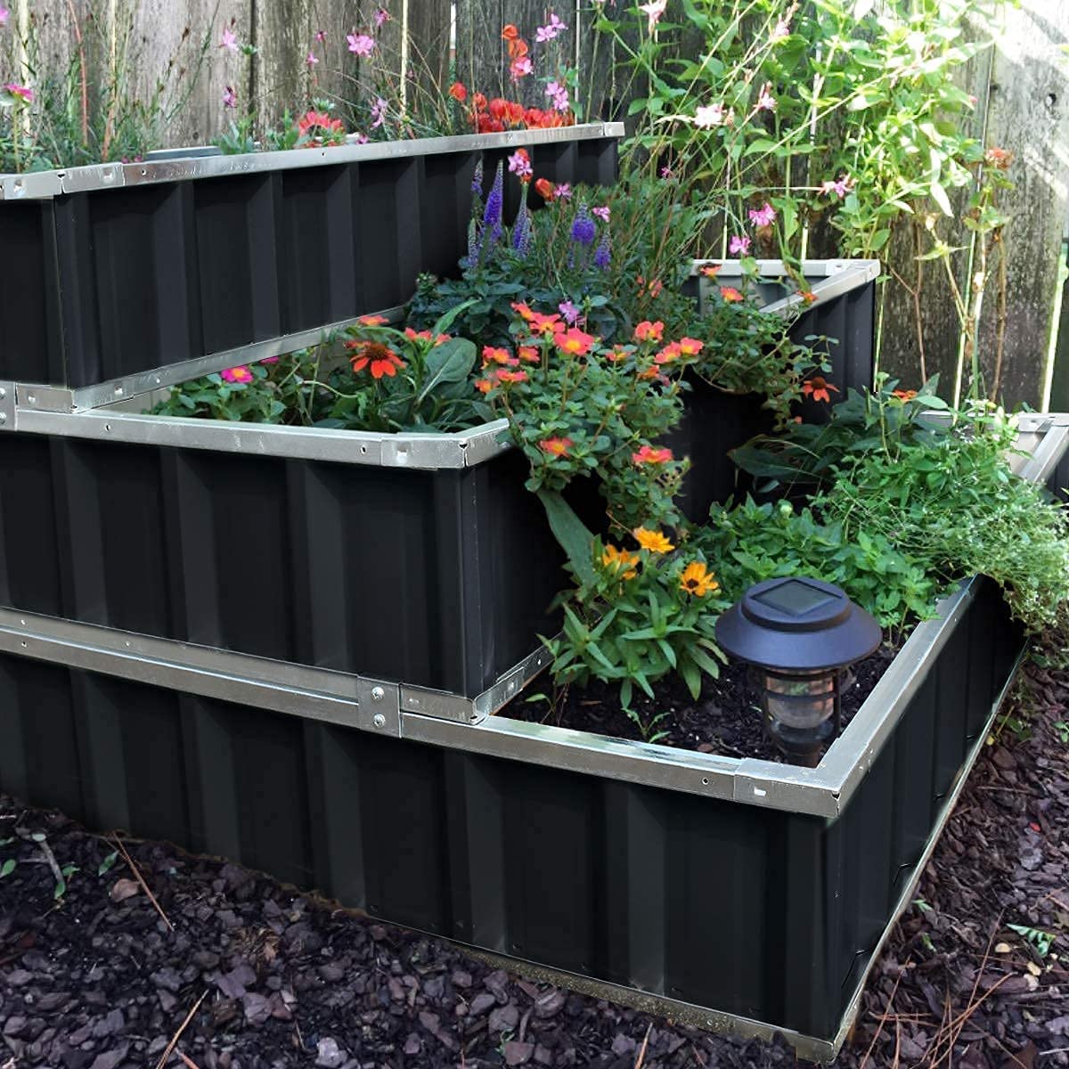 3 Tiers Raised Garden Bed Dismountable Frame Galvanized  Metal Patio Garden Elevated Planter Box 46\u2019\u2019x46\u2019\u2019x23.6\u2019\u2019 for Growing Vegetables  (Dark Grey)