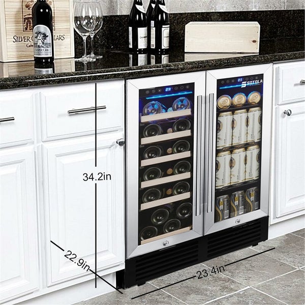 24 inch Under Counter Dual Zone Wine Cooler and Beverage Refrigerator - 24 inch