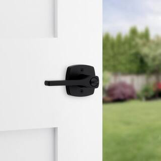 Kwikset Tripoli Matte Black Keyed Entry Door Lever with Soft Modern Rose Featuring SmartKey Security 740TPLMDT514SMT