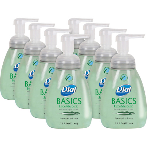 Dial Basics Hypoallergenic Foaming Hand Wash， Honeysuckle， 7.5 oz Pump， 8/Carton (06042CT)