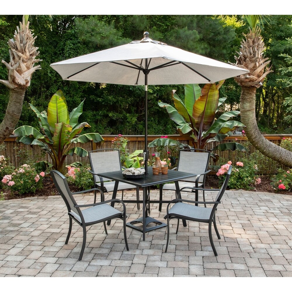 Hanover Foxhill 5 Piece Commercial Grade Patio Dining Set with 4 Sling Dining Chairs and a 38\