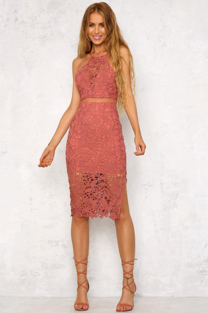 Lace Instinct Midi Dress Dusty Rose