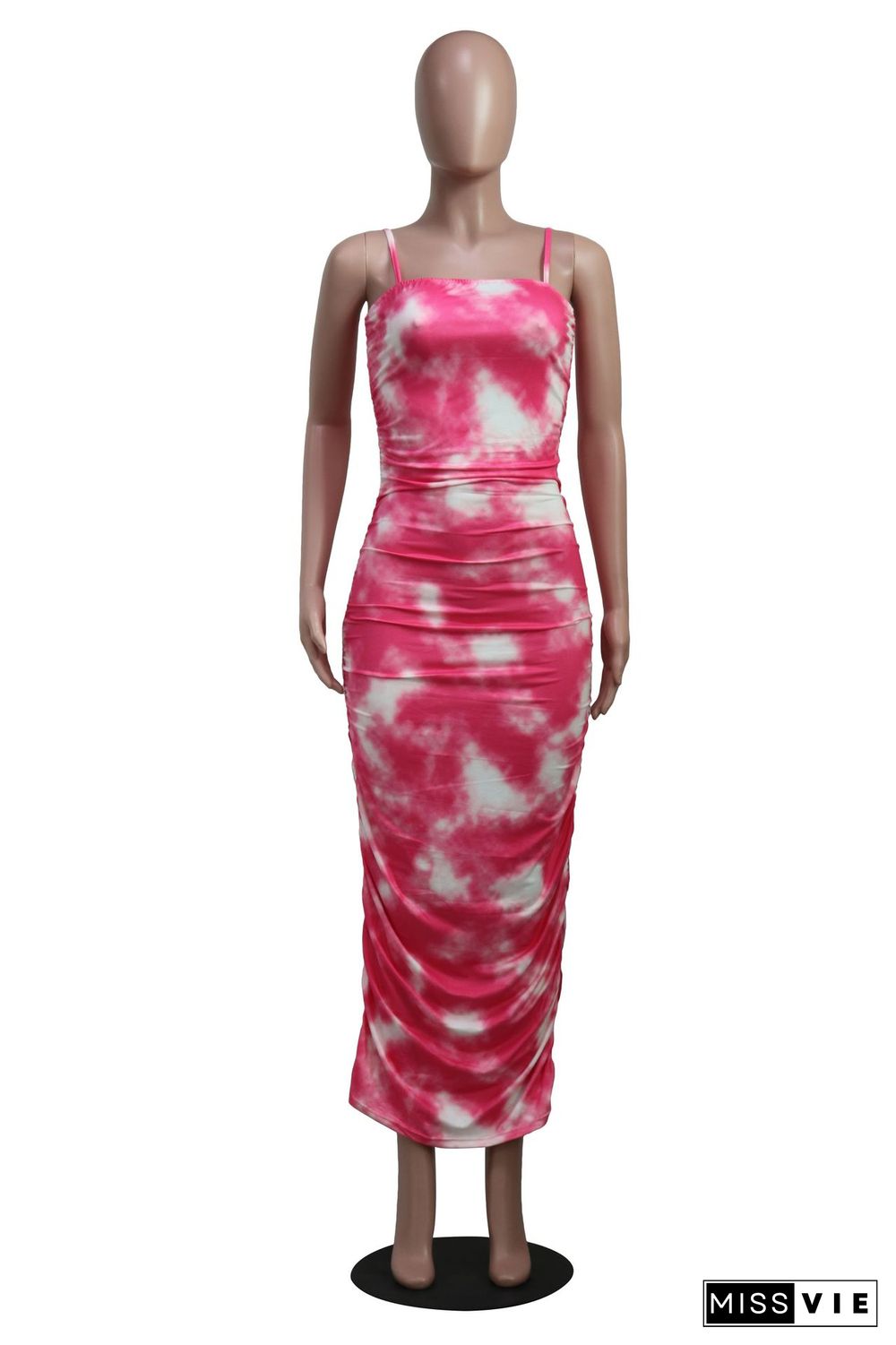 Sexy Tie-Dye Printed Ruffled Irregular Halter Maxi Dress