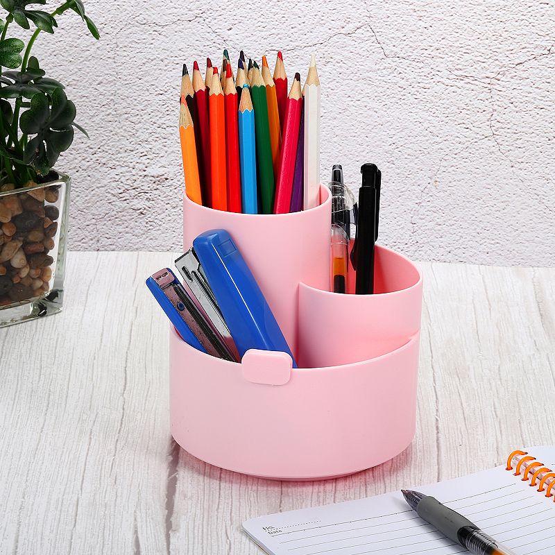 Rotary Pen Holder 3 Slots Makeup Brush Desktop Stationery Organizer