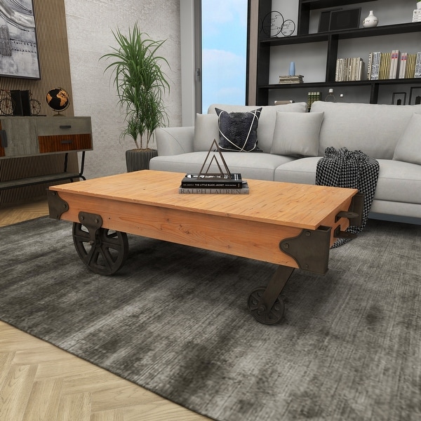 Utility Item Used Often Natural Wood Cart Coffee Table