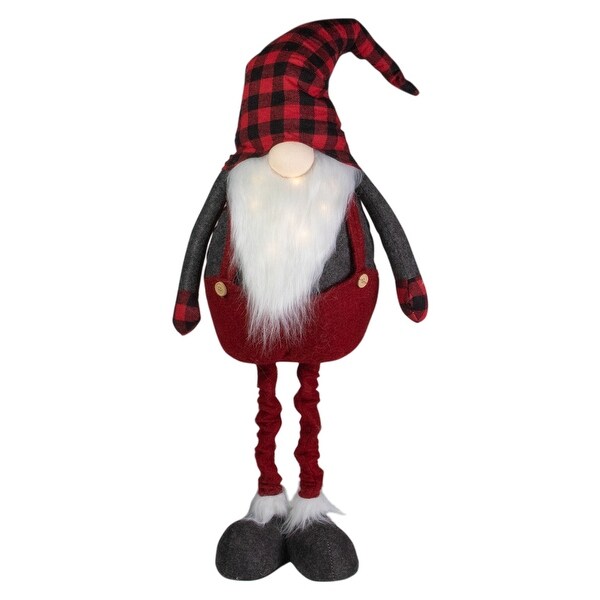 41Inch LED Lighted Red and Black Plaid Extendable Gnome Christmas Figure