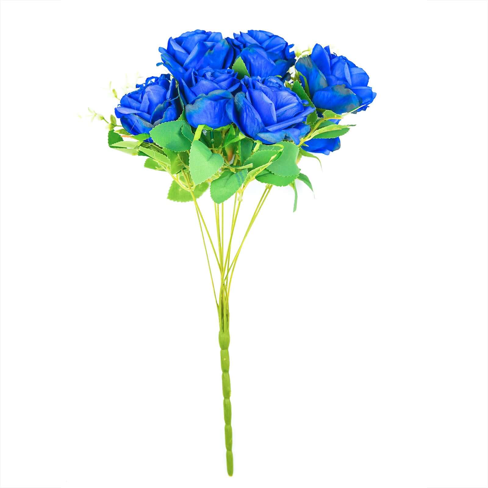 2 Bushes Royal Blue Artificial Silk Rose Flower Arrangements, Real Touch Long Stem Flower Bouquet 18