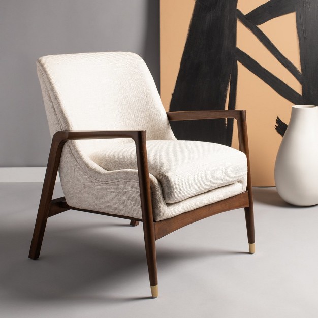 Flannery Mid century Accent Chair Cream Safavieh