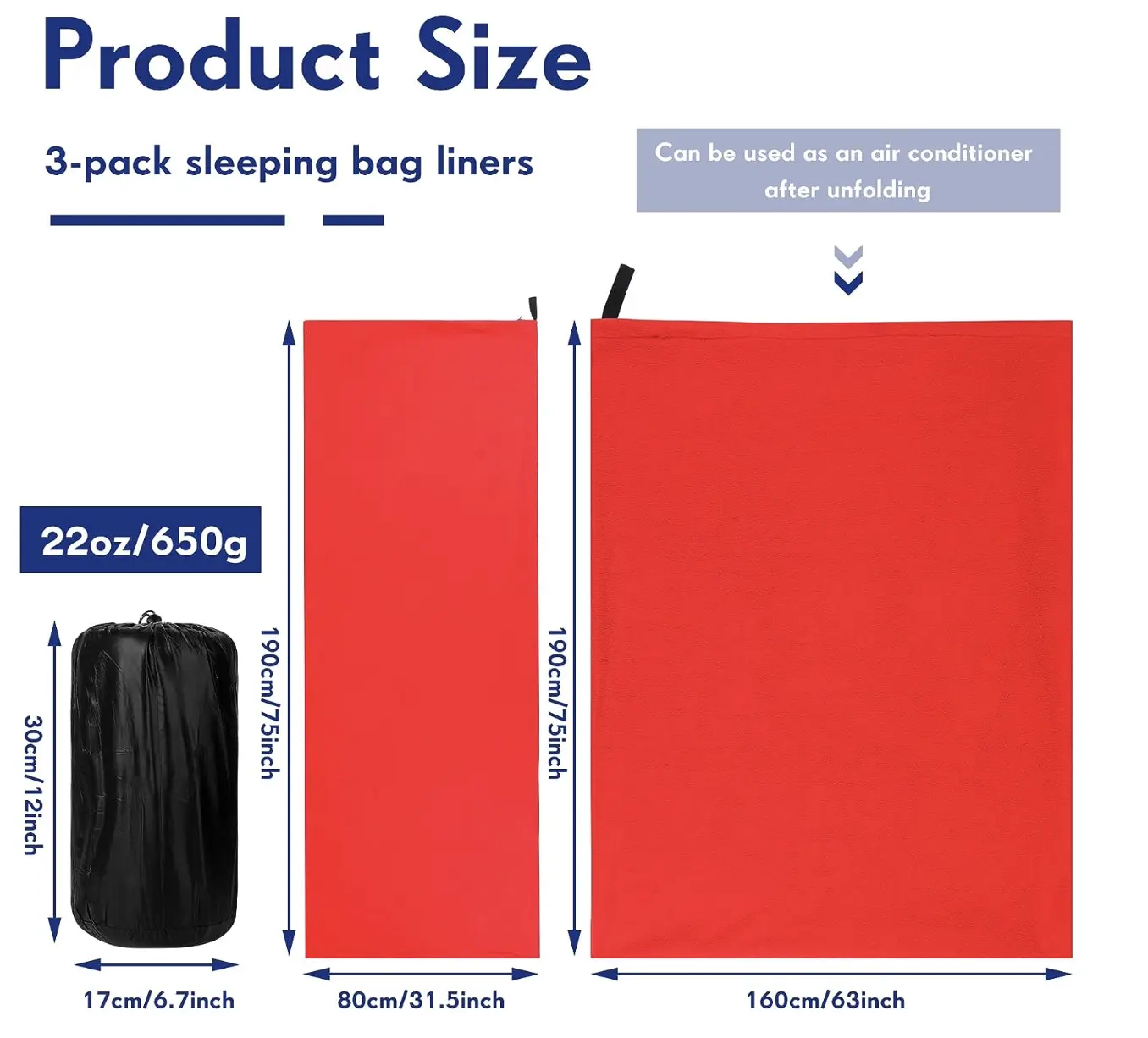 Fleece Sleeping Bag Lining 75 Inch Long Adult Warm Sleeping Bag Cold Weather Zipper Camping Blanket Lining