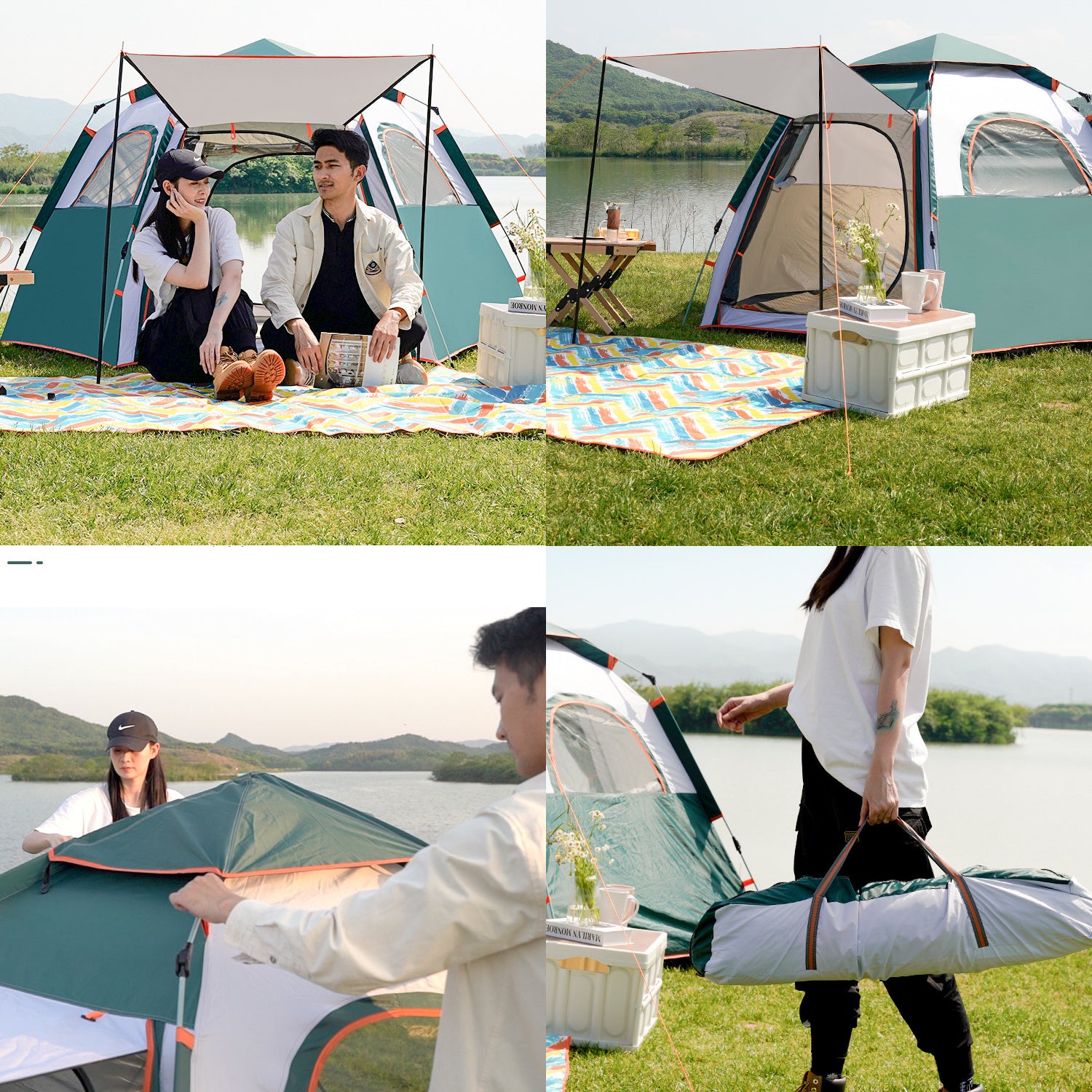 Camping Tent 3/4 Person， Family Dome Tent with Removable Rain Fly，Easy Set Up Pop Up Tents with Carry Bag