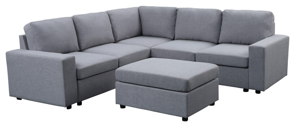 Decker Light Gray Linen Sectional Sofa   Transitional   Sectional Sofas   by Lilola Home  Houzz