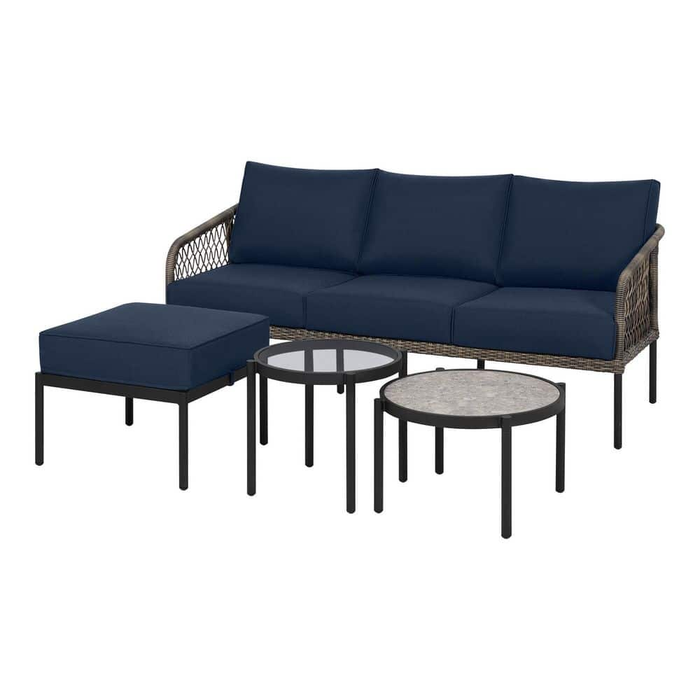 StyleWell Parker Mill Black 4-Piece Metal Patio Seating Set with Porter Midnight Cushions 505.1450.000