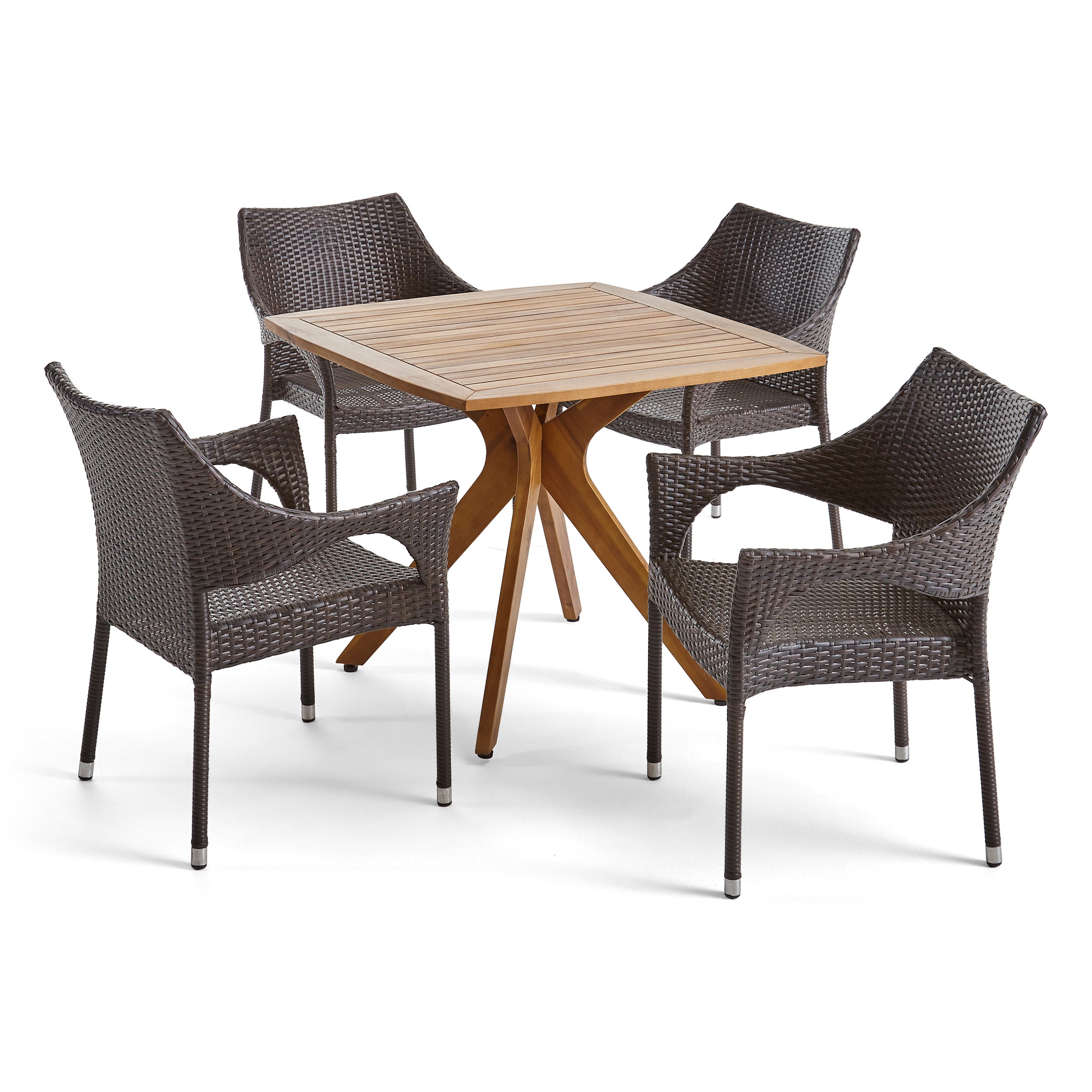 Declan Outdoor 5 Piece Wood and Wicker Dining Set