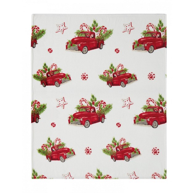 Kate Aurora Holiday Red Pickup Trucks Candy Canes amp Christmas Trees Accent Throw Blanket 50 In W X 60 In L