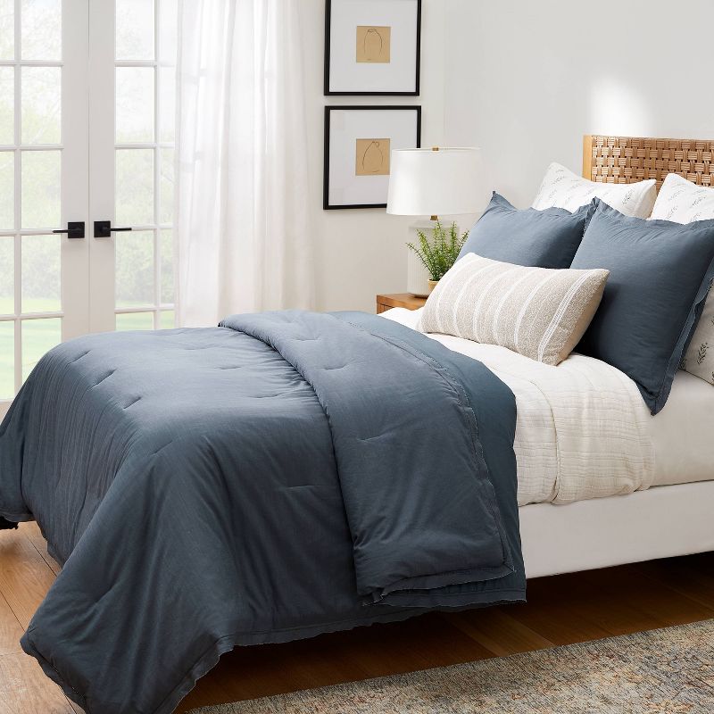 Raw Edge Hemstitch Cotton Slub Comforter and Sham Set - Threshold™ designed with Studio McGee - Cal King - Graphite