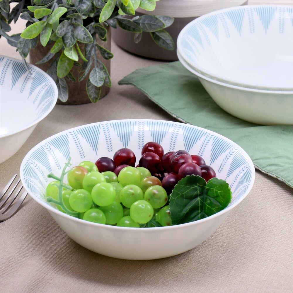 4 Piece 6.5 Inch Round Tempered Opal Glass Fruit Bowl Set in Blue